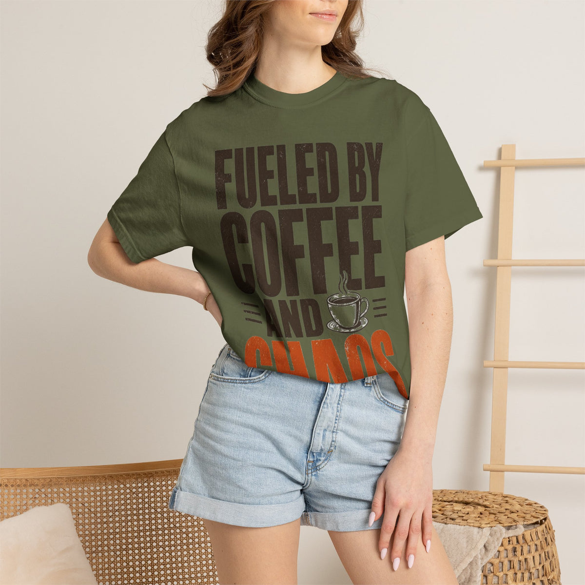 Fueled By Coffee And Chaos Funny Teacher Shirt | Comfort Colors Tee