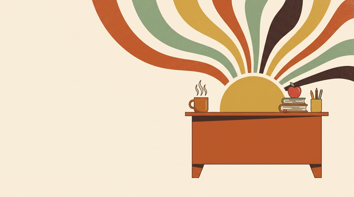 Retro teacher desk illustration — Teacher Under Construction hero